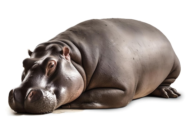 A hippo is sitting on a white background