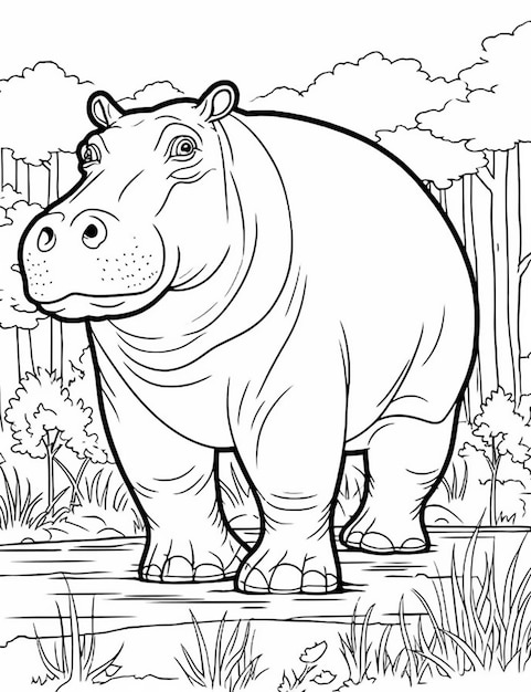 a hippo is standing in the grass near a fence generative ai