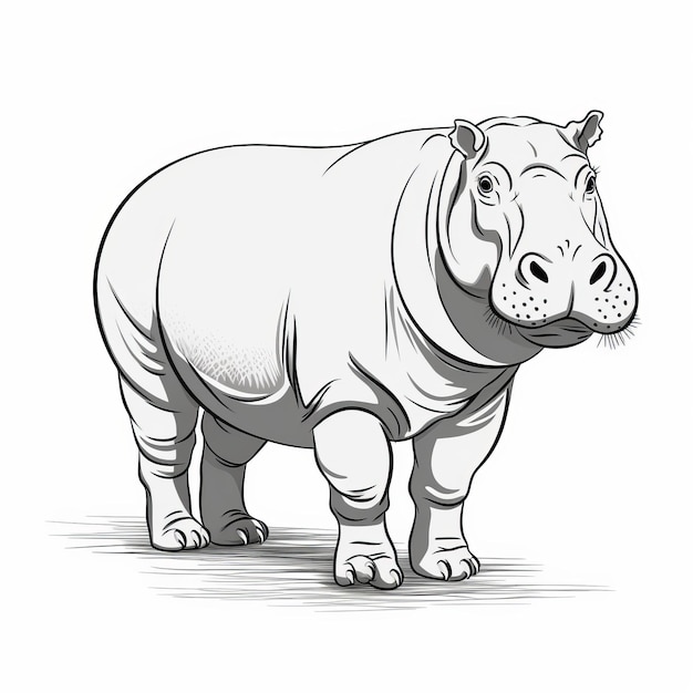 Hippo Sketch Vector Illustratie Highcontrast Shading en Realistische Renderings