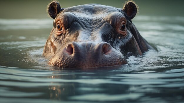 Foto l'ippopotamo in acqua realizzato in un motore irreale con gli occhi rossi