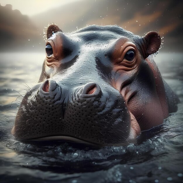 hippo with its head out of the water 1