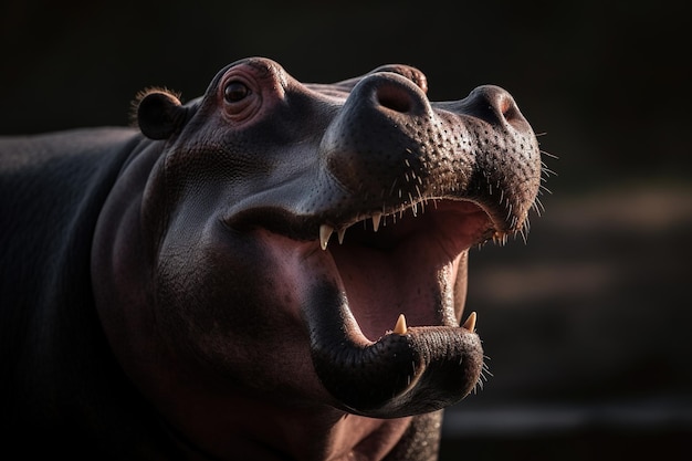 A hippo with its mouth open and mouth open