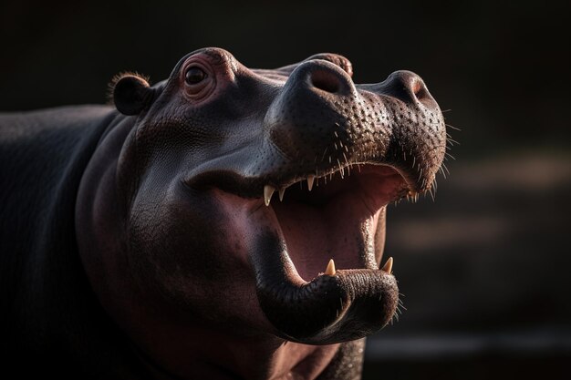 A hippo with its mouth open and mouth open