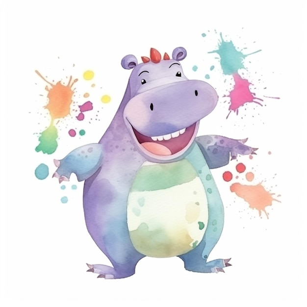 A hippo with a rainbow mane and a rainbow on his head.