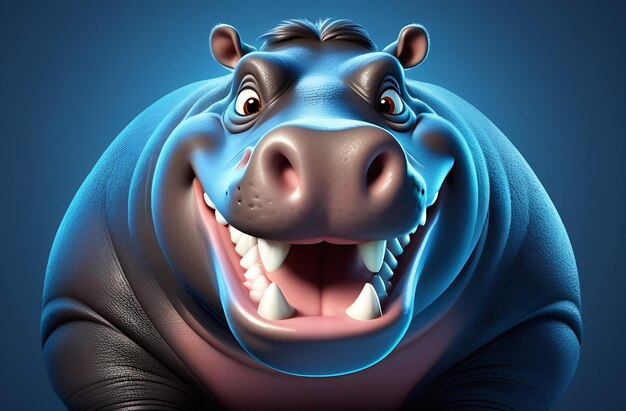 Photo hippo with white wide smile looking at camera