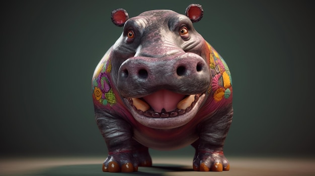 Hippopotamus 3d cartoon illustration