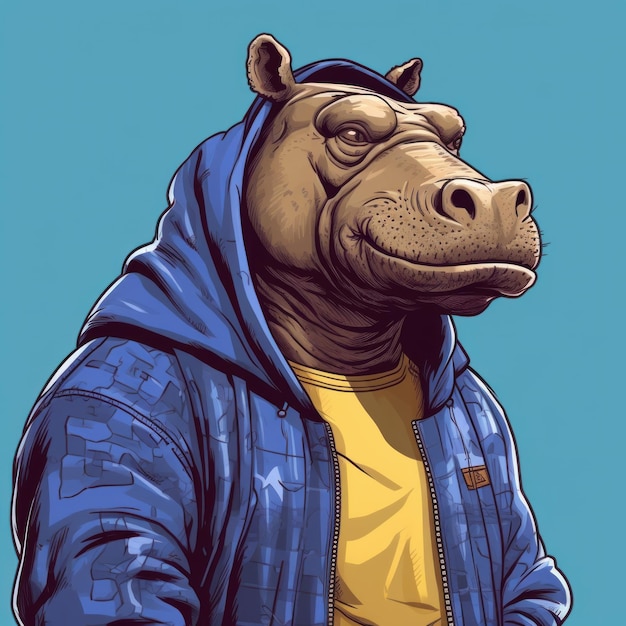 Hippopotamus In Azuki Nft Style Wearing Street Wear