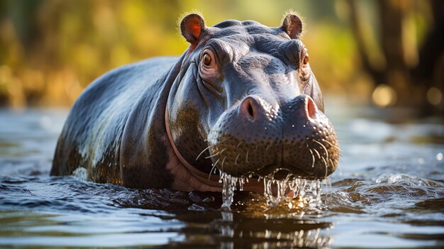 Foto hippopotamus de semi-waterdieren in de rivier close-up met helder daglicht generatieve ai