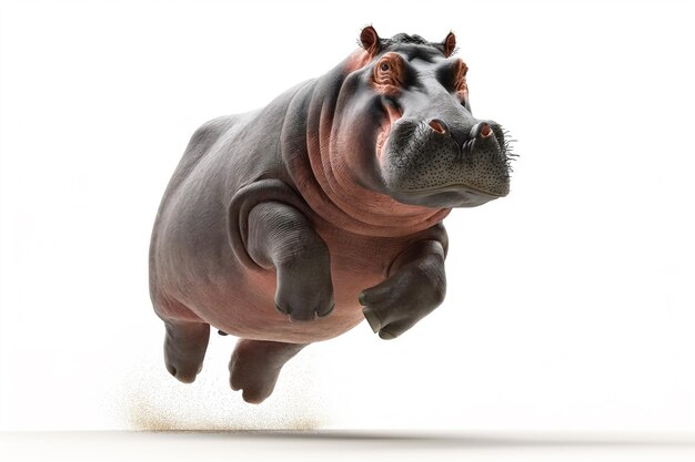 Photo a hippopotamus jumping on isolate white background