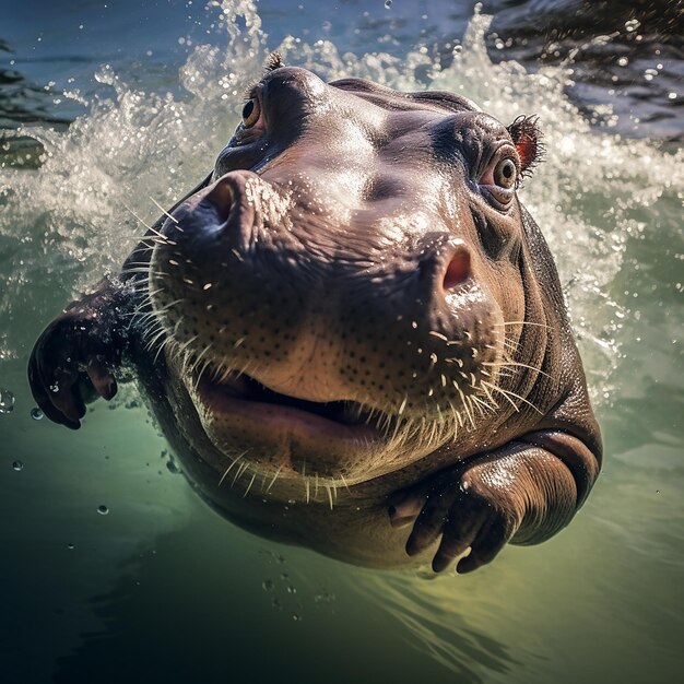 Photo hippopotamus playing in the water