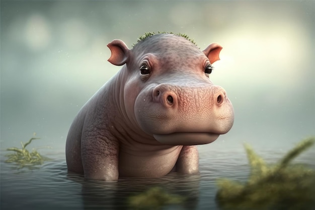 Hippopotamus standing in a river Generative AI