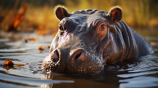 Photo hippopotamus wallowing in water