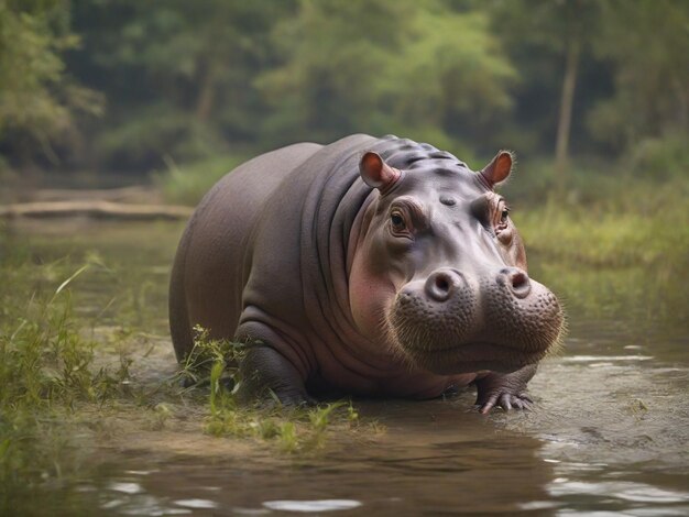 A Hippopotamus in Watery Nature