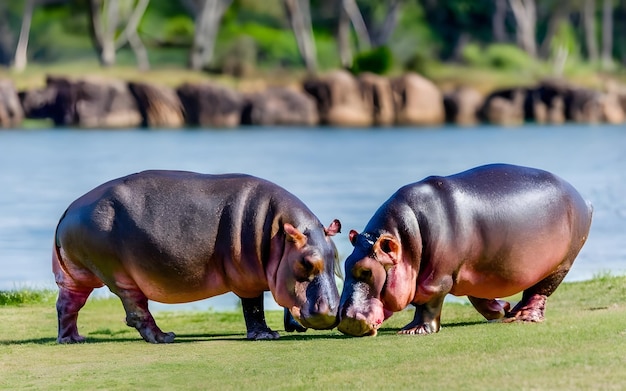 Hippos in jungle