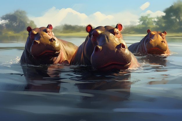 Hippos in the River