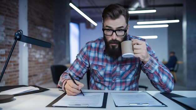 Foto un uomo d'affari hipster che chiede un mutuo