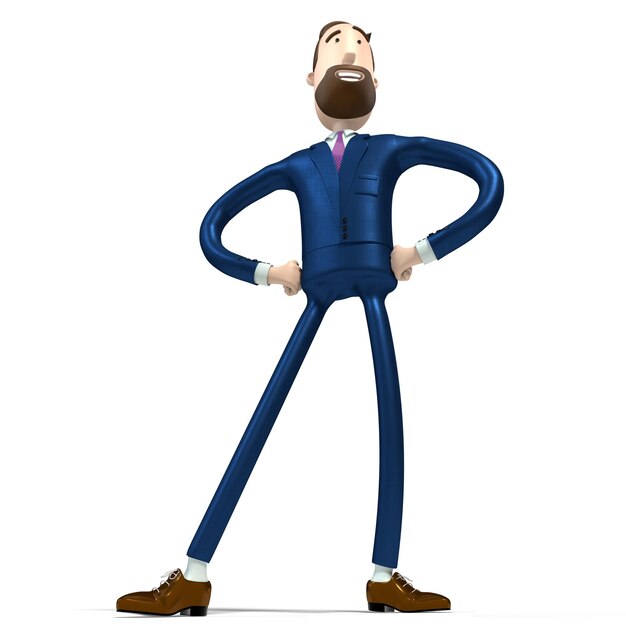 Hipster cartoon businessman standing in superhero pride pose 3D illustration