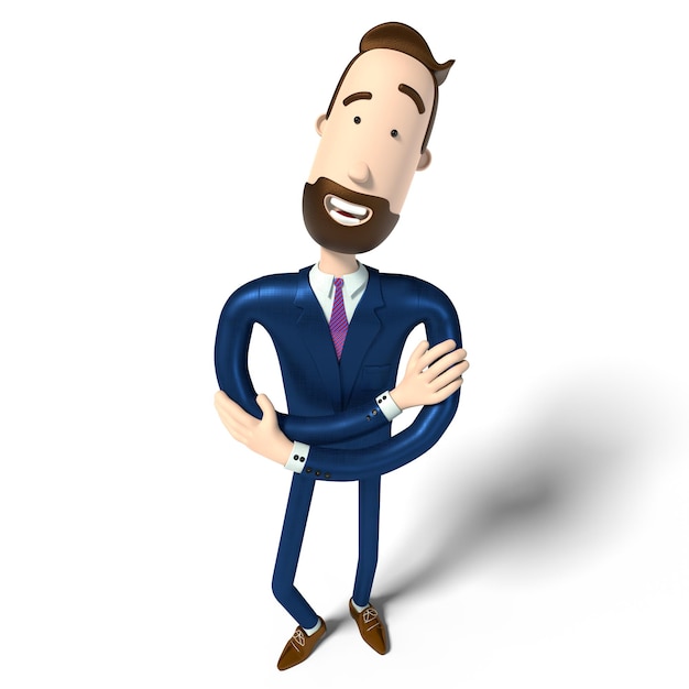 hipster cartoon character businessman standing in pride boss pose 3d illustration