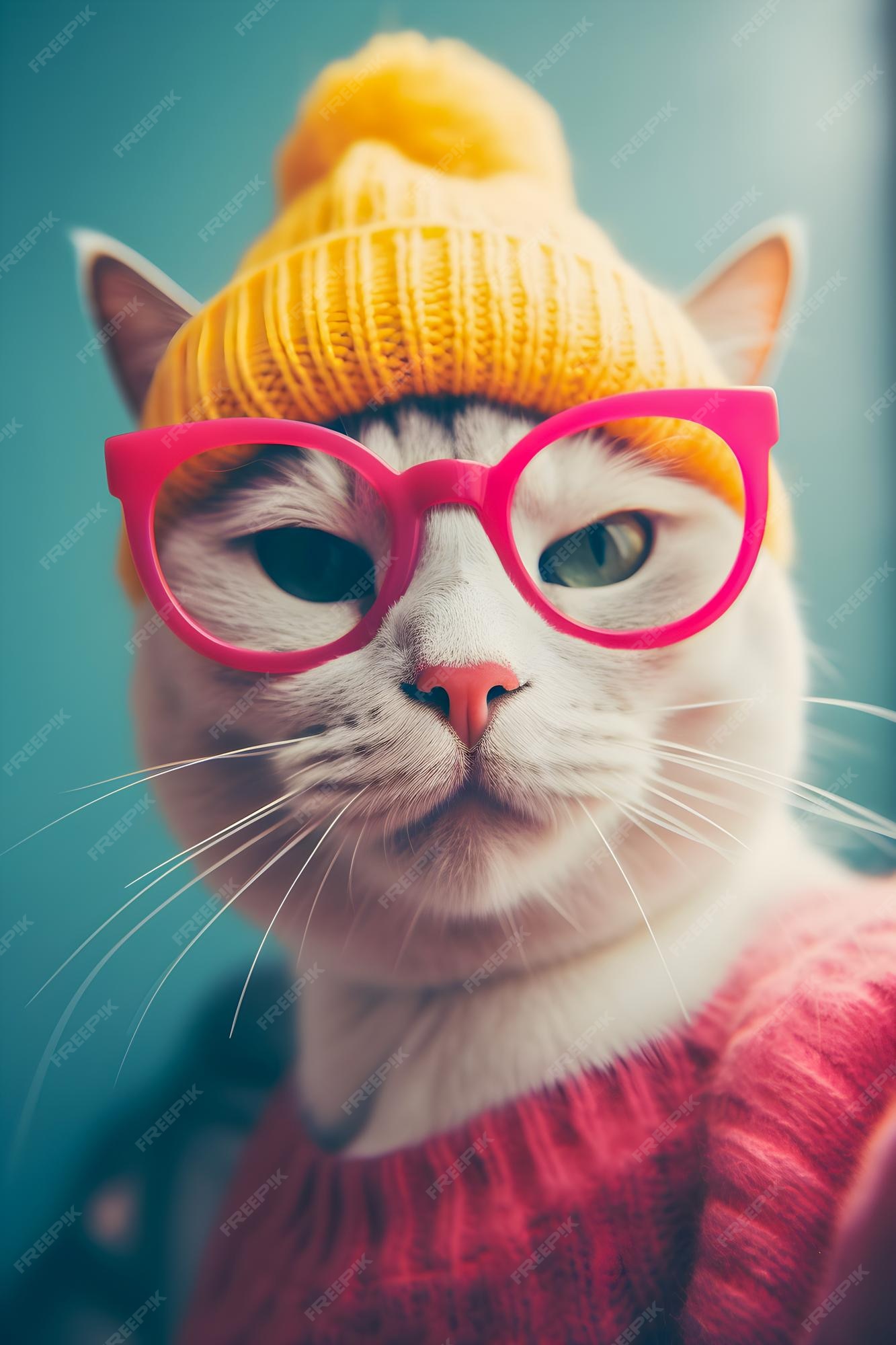 Premium Photo | Hipster cat take selfie photo funny antrophomorfic animals