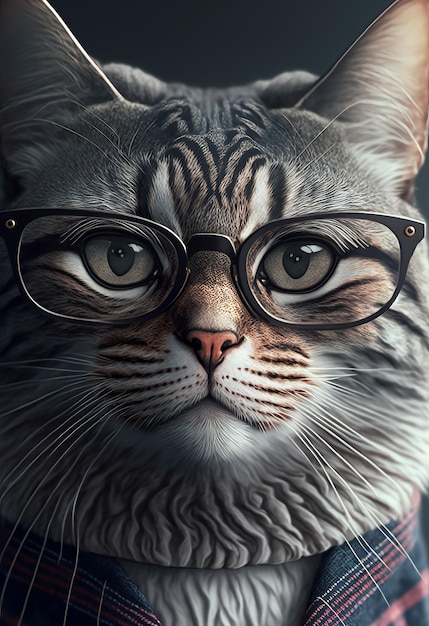 流行に敏感な猫の服とメガネを身に着けているウサギの肖像画生成 ai