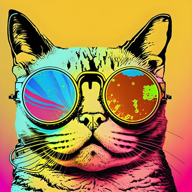 Hipster Cute Funny Art Cat Illustration