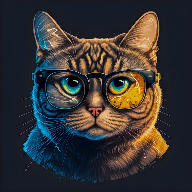 Hipster Cute Pop Art Cat Illustration Hand Drawn