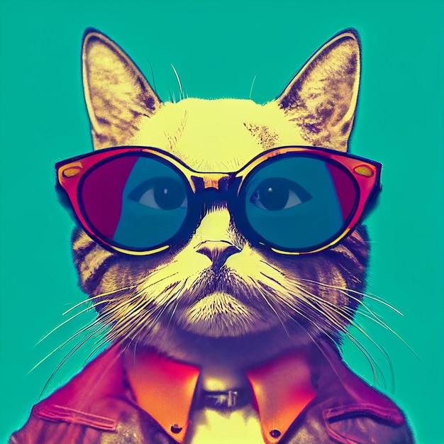 Hipster Cute Pop Art Cat IllustrationxA