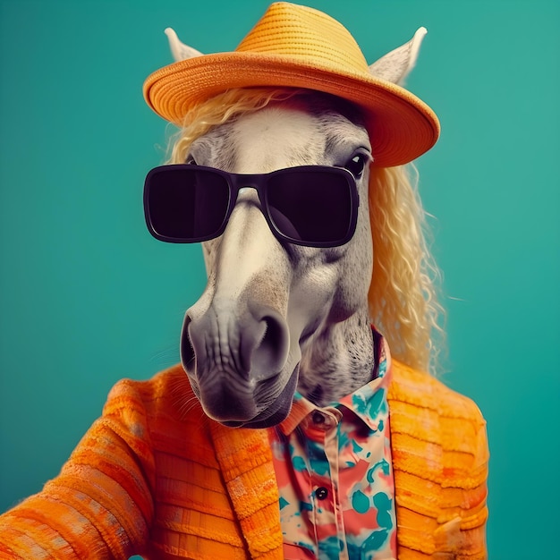 Hipster funny horse take selfie photo funny antrophomorfic animals