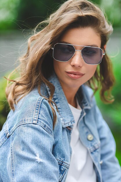 Hipster girl in clean white tshirt and jeans