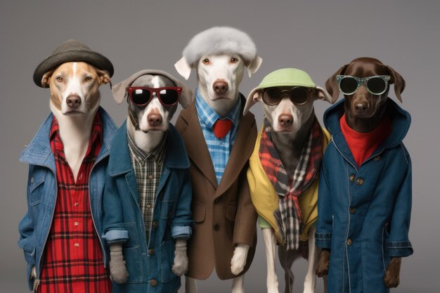 Photo hipster hound squad trendy dogs rocking urban fashion in a modern studio