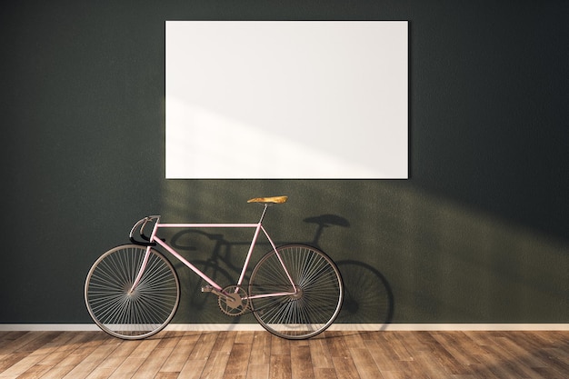 Hipster interior with bicycle and blank billboard