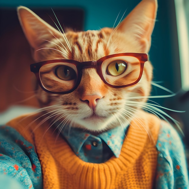 Hipster kat neemt selfie foto grappige antrofomorfe dieren