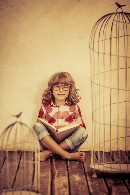 Hipster kid reading the book