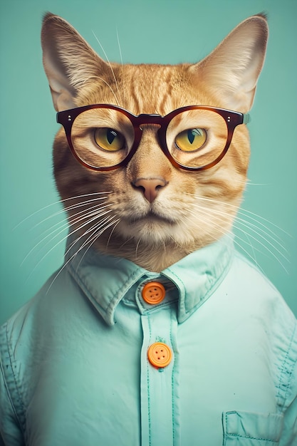 Hipster Leuke Kat Grappige Kunst Illustratie Antropomorfe Katten