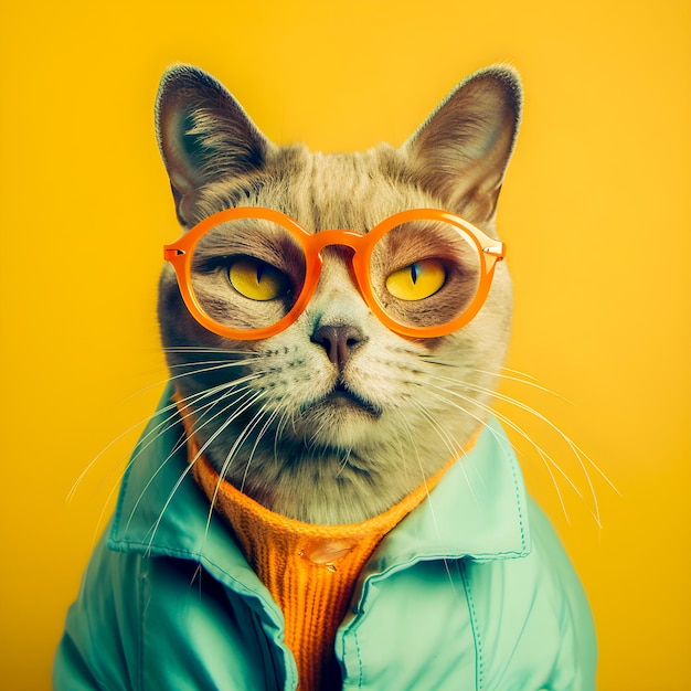 Hipster Leuke Kat Grappige Kunst Illustratie Antropomorfe Katten