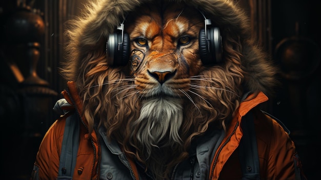 Photo hipster lion generative ai