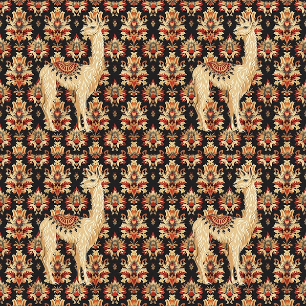 Hipster Llama with Glasses and Tribal Elements Pattern