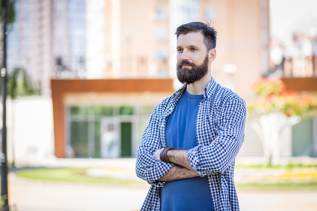 Hipster man in city