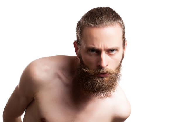 Hipster man on white background in studio photo