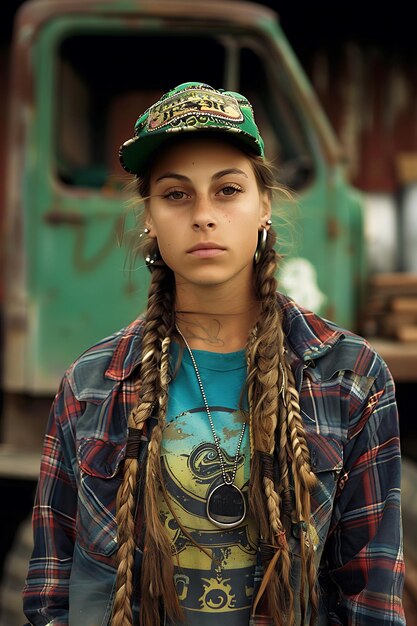 Photo hipster model tomboy stylish urban swag