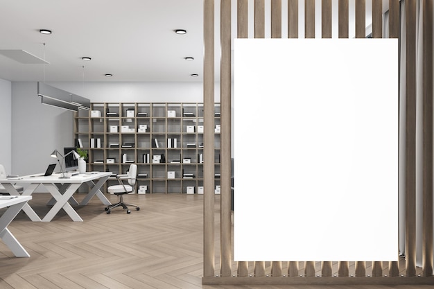 Hipster office interior with blank poster