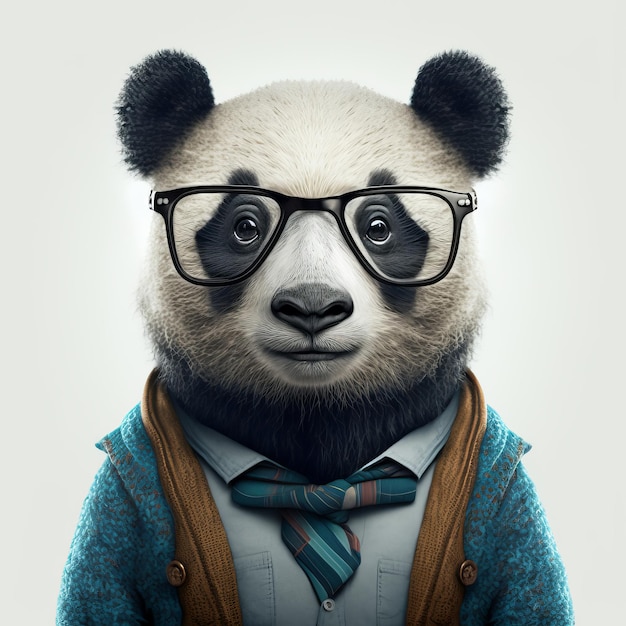 Hipster panda met kleding en bril Konijnenportret Generatieve ai