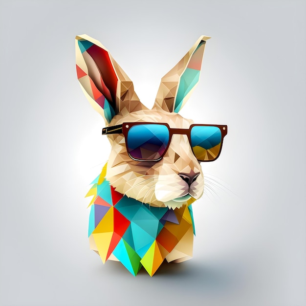 Hipster Rabbit portrait Cute Funny Art Illustration