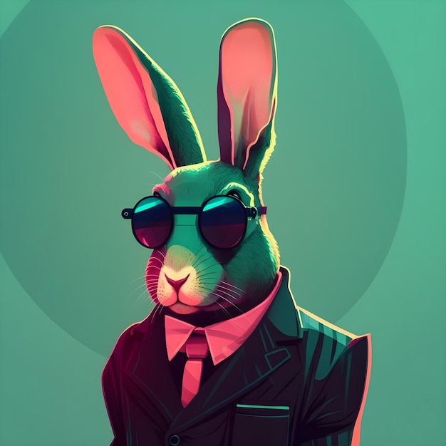 Hipster Rabbit portrait Cute Funny Art Illustration