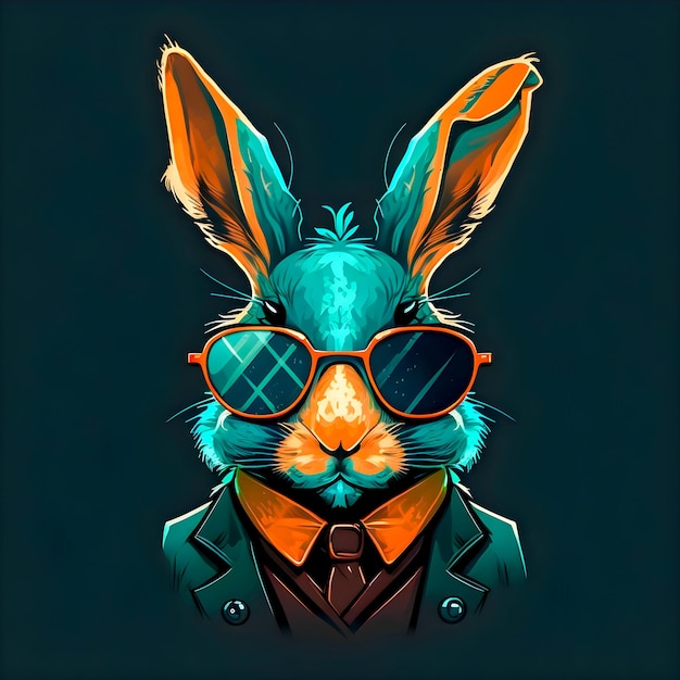 Hipster Rabbit portrait Cute Funny Art Illustration