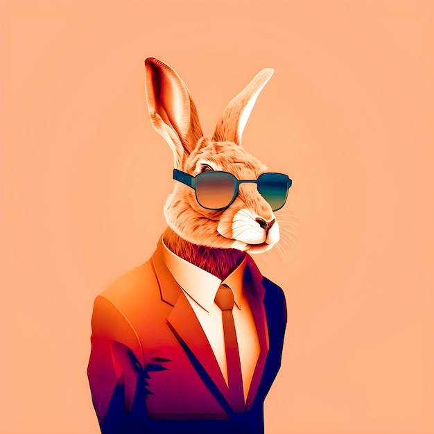 Hipster Rabbit portrait Cute Funny Art Illustration