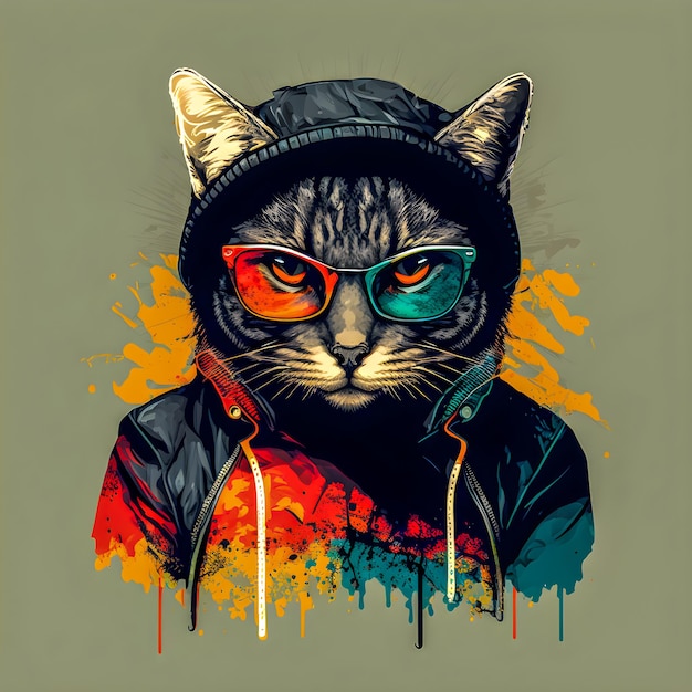 Hipster schattig popart kat illustratie Hand getrokken