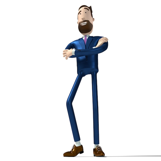 Hipster stripfiguur zakenman staande in trots baas pose 3D illustratie