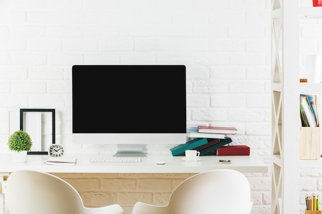 Hipster workplace with blank computer