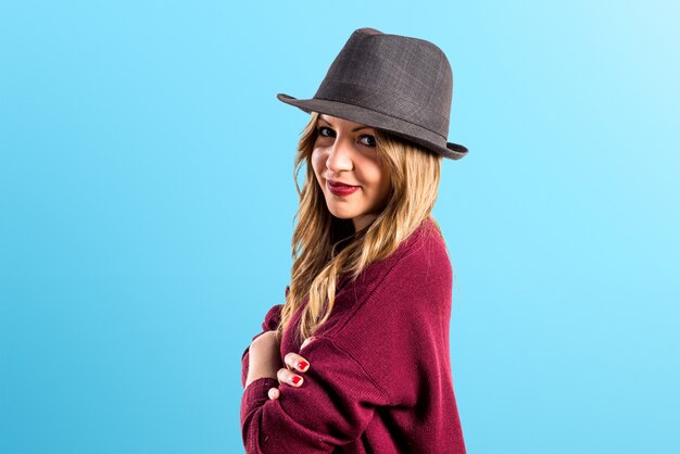 Photo hipster young girl  on colorful background